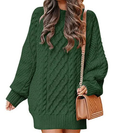 Women's Round Neck Long Sleeve Knitted Mid-length Sweater