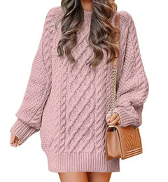 Women's Round Neck Long Sleeve Knitted Mid-length Sweater